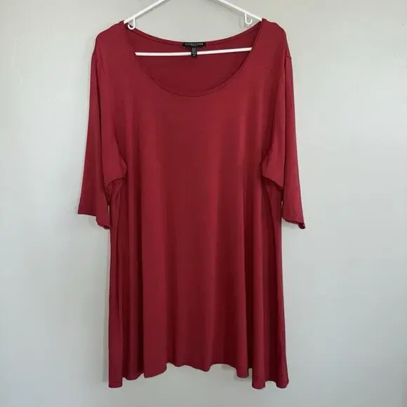 Eileen Fisher Women Tunic Top Dress Sz 2X Burgundy Red Scoop Neck Short Sleeve - Picture 9 of 9